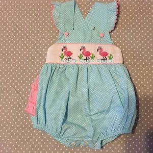 Ruffle Butt Flamingo Smocked Bubble